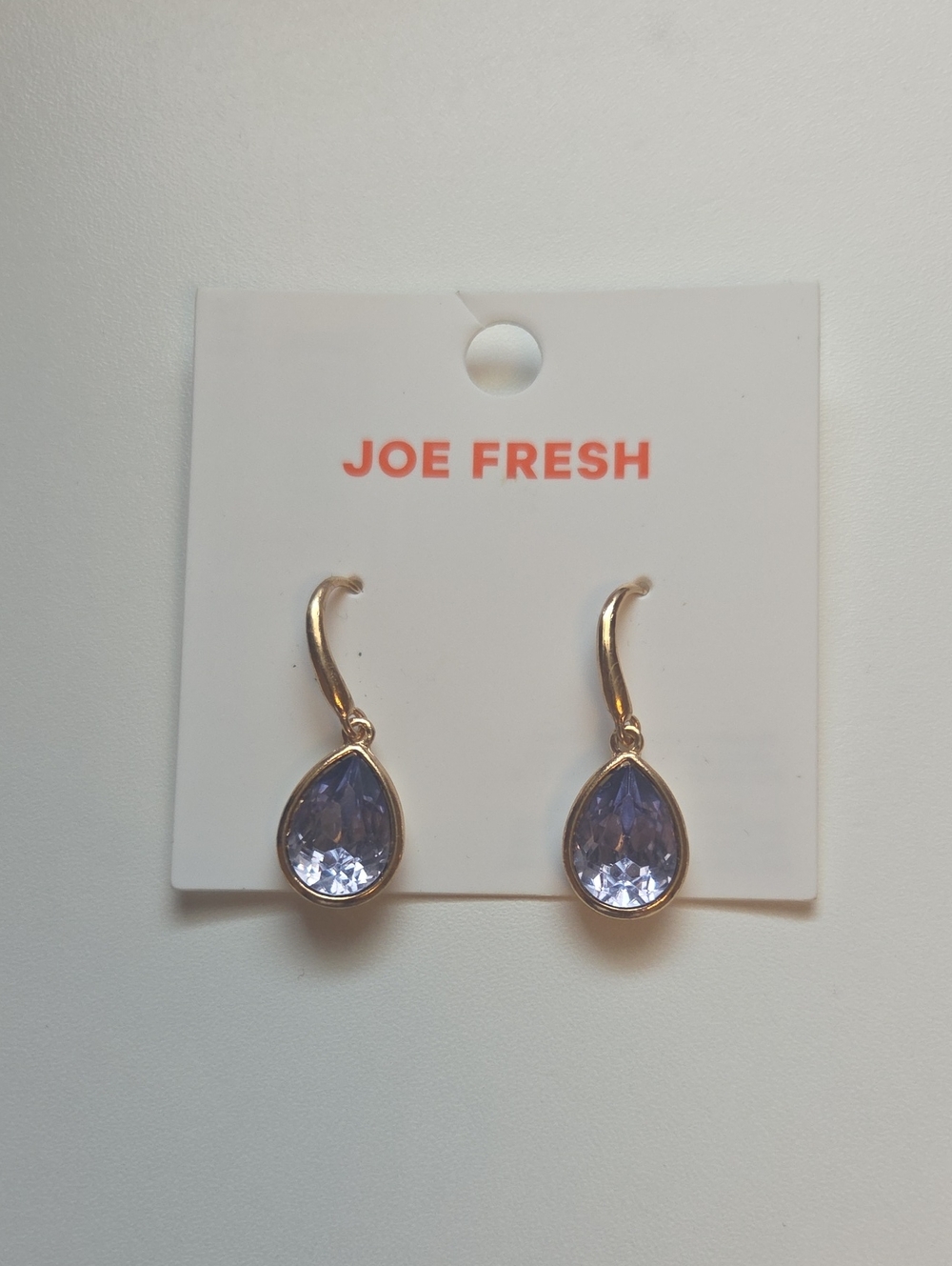 Joe Fresh Gold-Tone Lilac Teardrop Crystal Dangle Earrings - Picture 1 of 2